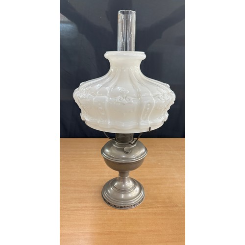 646 - Vintage oil lamp with funnel and shade overall height 24 inches