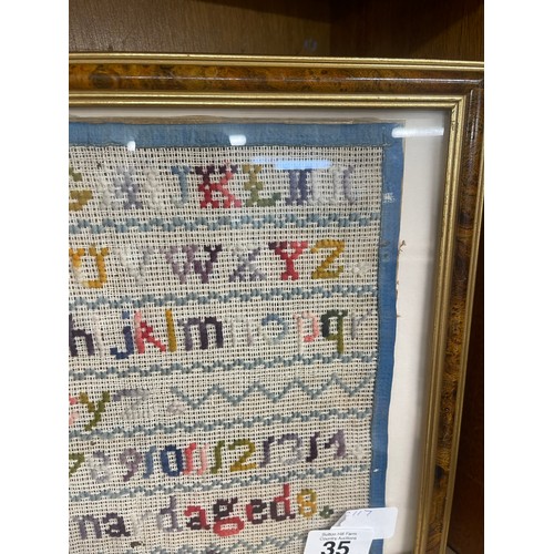 35 - Framed 1880 Sampler, approximate measurements: 11 x 13 inches