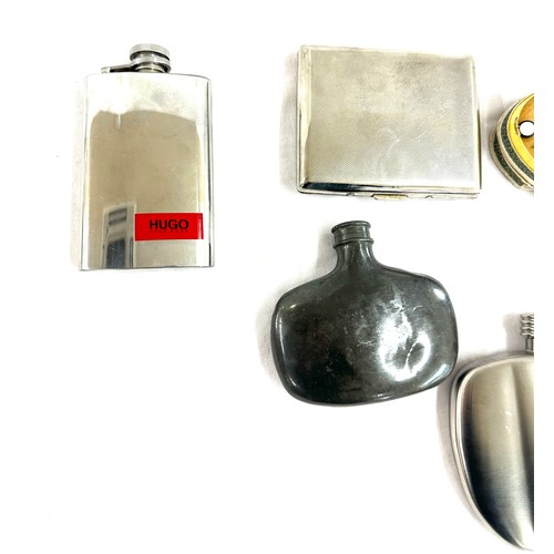 53 - Selection of collectable items includes hip flask, silver button studs etc