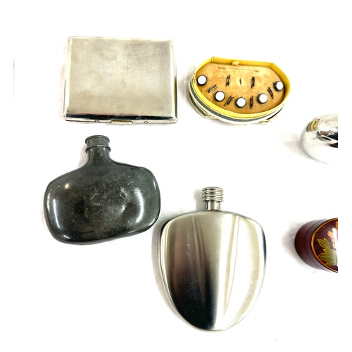 53 - Selection of collectable items includes hip flask, silver button studs etc