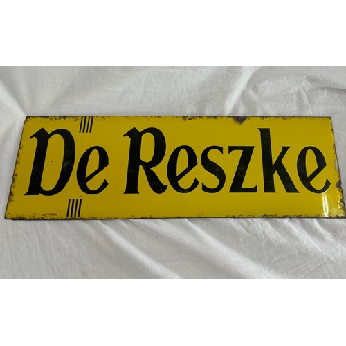 20 - Vintage De Reszke enamel sign measures approximately 18 inches wide 6 inches tall