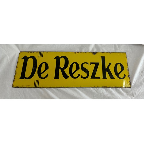 20 - Vintage De Reszke enamel sign measures approximately 18 inches wide 6 inches tall