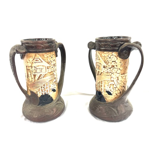 46 - A Pair of Bretby art pottery twin handled vases, 25 cm tall