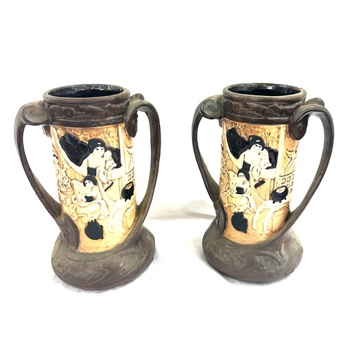 46 - A Pair of Bretby art pottery twin handled vases, 25 cm tall