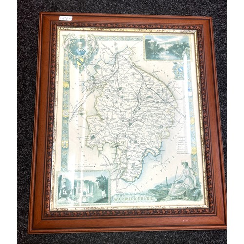 14 - Framed Warwickshire map, picture on board, approximate measurements of largest 25 x 21 inches