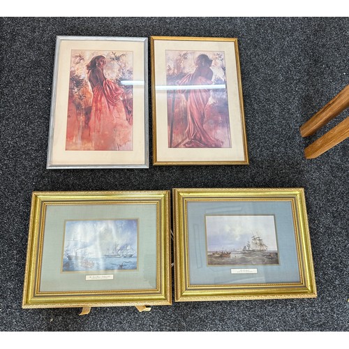 64 - Selection of 4 framed pictures and prints largest measures approximately 2 inches by 15 inches