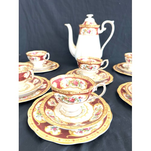 41 - Royal Albert Lady Hamilton 19 piece coffee set to include coffee pot, cups, plates etc 
Overall good... 