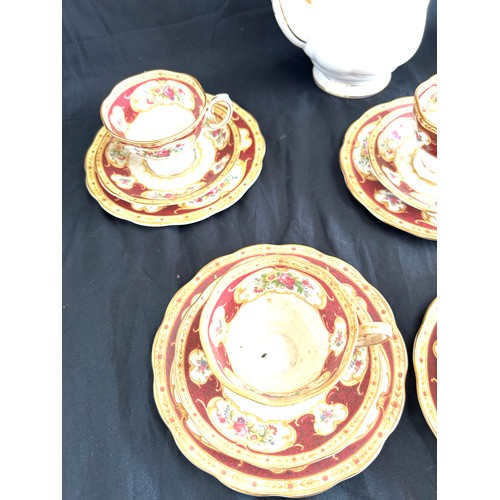 41 - Royal Albert Lady Hamilton 19 piece coffee set to include coffee pot, cups, plates etc 
Overall good... 