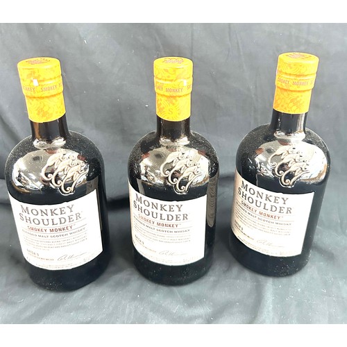 562 - 3 bottles of Monkey shoulder smokey monkey triple malt whisky