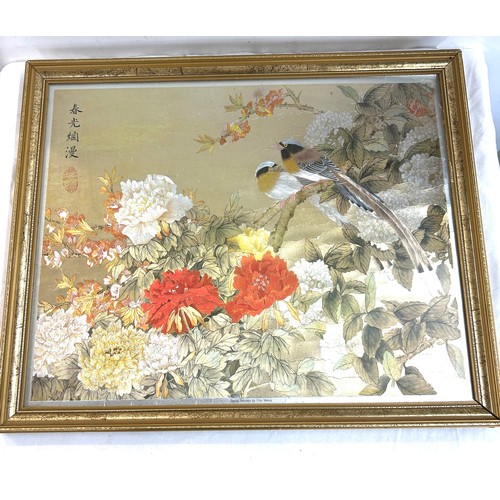 65 - Framed oriental picture 'Spring Peonies by Chiu Weng' measures approx 19 inches tall by 23 inches wi... 