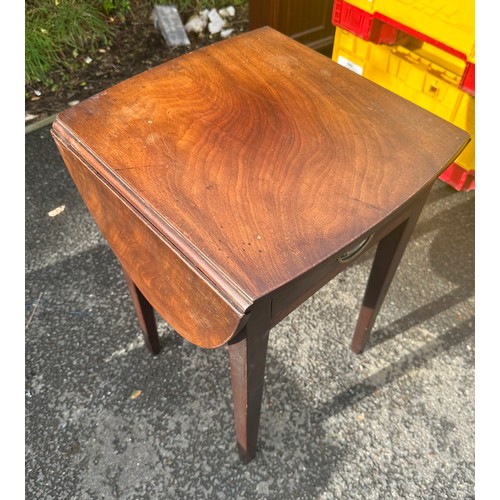 321 - Mahogany drop leaf side table measures approx 27 inches tall by 18 inches deep and 37 inches wide wi... 