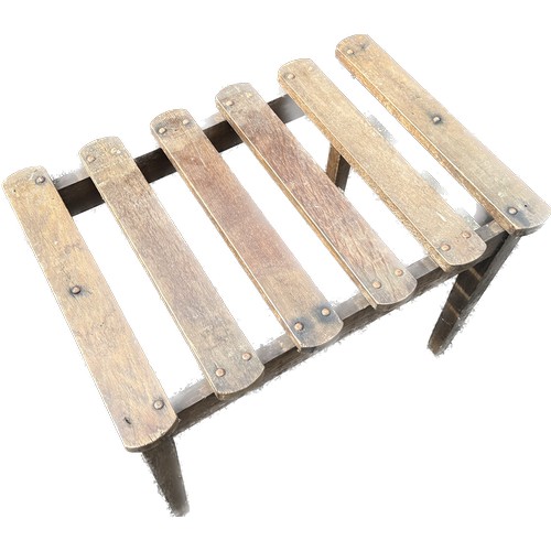 348 - Oak luggage stand measures approx 19 inches tall by 25 inches wide and 18 inches deep