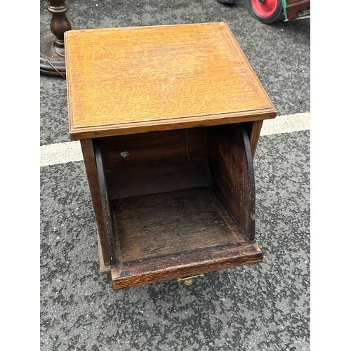 299 - Carved Oak brass handled coal box and one other mahogany inlaid Measures approximately 23 inches tal... 