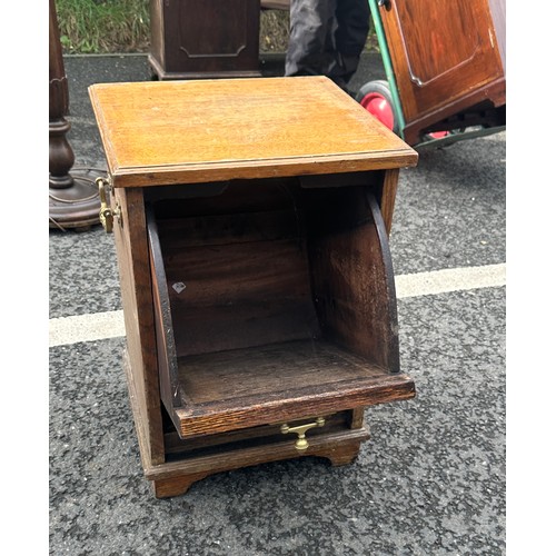 299 - Carved Oak brass handled coal box and one other mahogany inlaid Measures approximately 23 inches tal... 