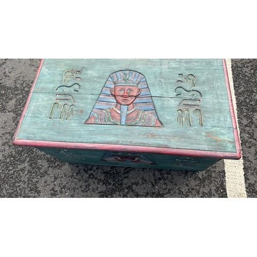 313 - Egyptian style blanket box with tray measures approximately 23 inches tall 33 inches wide 18 inches ... 