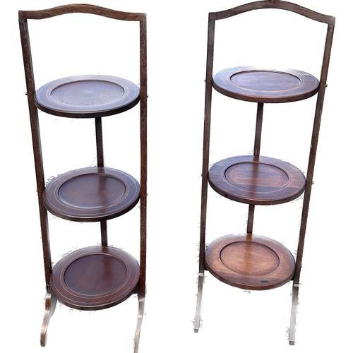 308 - 2 three tier mahogany cake stands overall height 37 inches tall