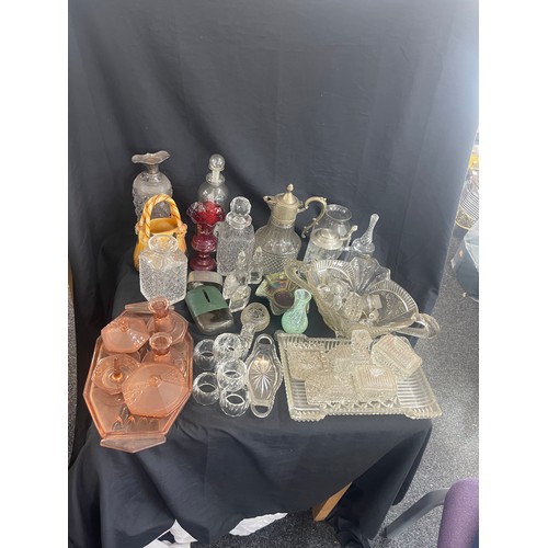 272 - Large selection of vintage and later glassware includes silver topped decanter etc