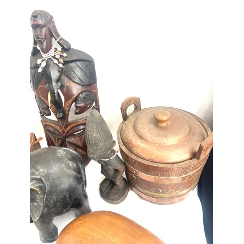 280 - Selection of assorted wooden items includes carved wooden items, ice bucket, mask, boxes etc