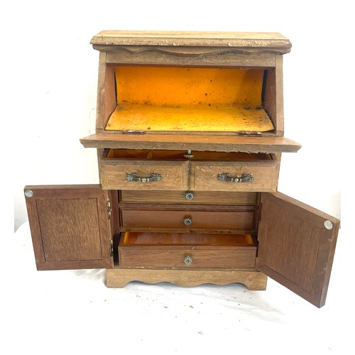 61 - Miniature bureau jewellery cabinet, measures approximately 14 inches tall 10 inches wide 5 inches de... 