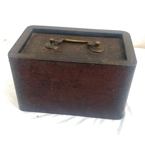 101 - Antique cast iron lockable money box with key, approximate measurements: 6 inches tall by 10 wide an... 