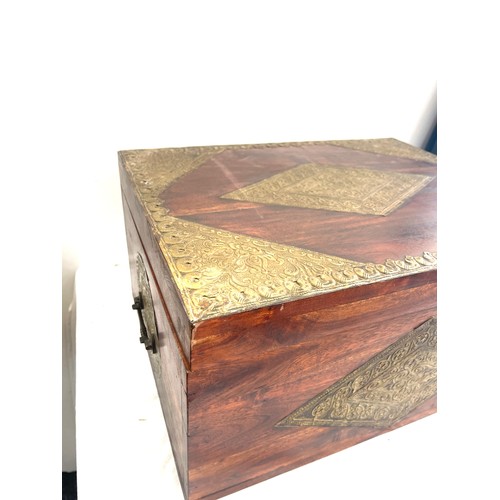 382 - Large wooden and brass indian storage box, measures approximately 20 inches wide 15 inches depth 10 ... 