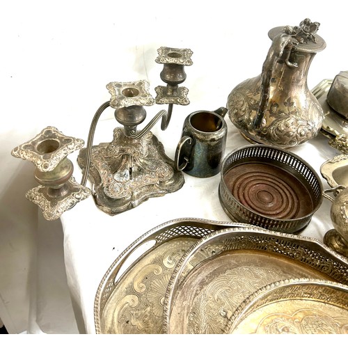 192 - Selection of vintage silver plated pieces to include trays, candelabra, teapot, cruet set etc