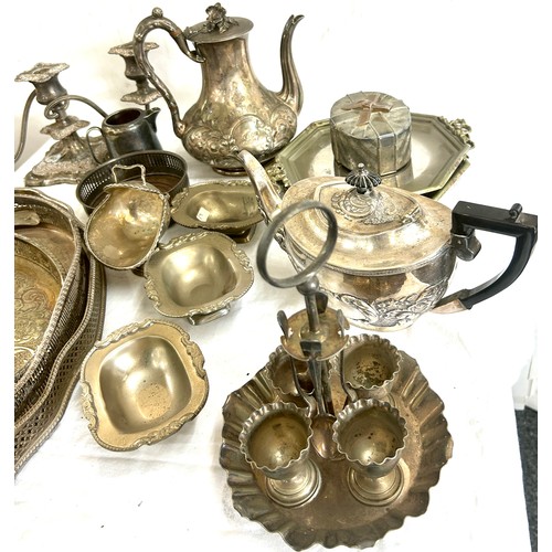 192 - Selection of vintage silver plated pieces to include trays, candelabra, teapot, cruet set etc