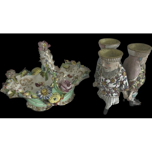 422 - 2 Antique German pottery pieces, to include Dresden, damage to both as seen in images