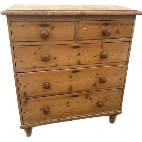 307 - Victorian 2 over 3 pine chest of drawers measures approx 42 inches tall by 36 inches wide and 16.5 d... 