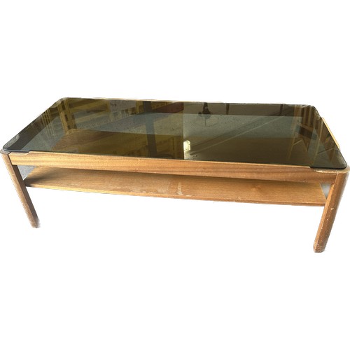 306 - Teak and glass topped retro coffee table measures approx 14 inches tall 45 inches wide and 20 inches... 