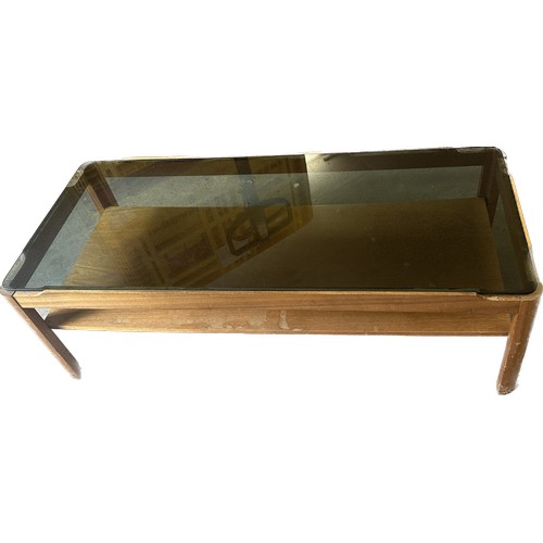 306 - Teak and glass topped retro coffee table measures approx 14 inches tall 45 inches wide and 20 inches... 