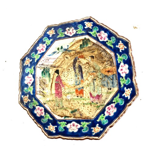 547 - Vintage oriental hand painted octagol plate, no marks to base