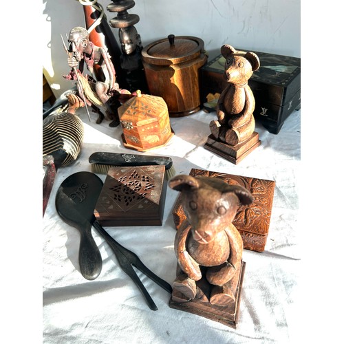 242 - Large selection of wooden items to include bookends, lamps, tea caddys, trinket boxes etc