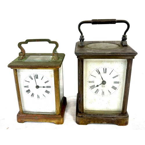 64 - 2 Vintage brass and glass carriage clocks, untested