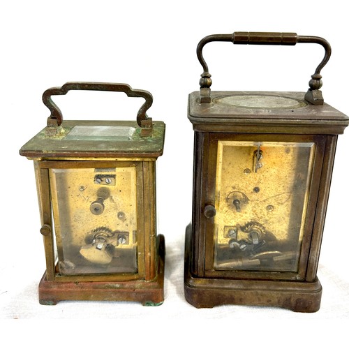 64 - 2 Vintage brass and glass carriage clocks, untested