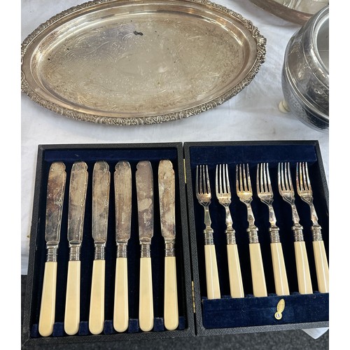 208 - Selection of silver plated items includes trays, cutlery etc