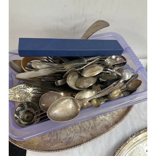 208 - Selection of silver plated items includes trays, cutlery etc