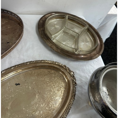 208 - Selection of silver plated items includes trays, cutlery etc