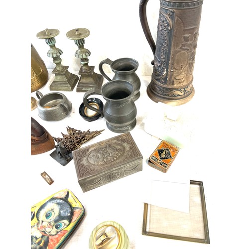 177 - Large selection of collectable items includes advertising tins, silver topped jar, large german stei... 