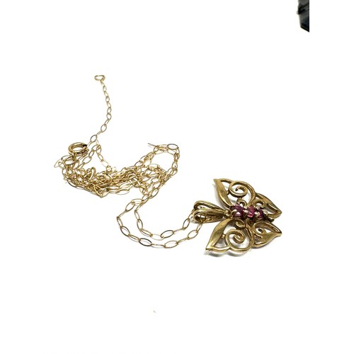 62 - 9ct Gold Ruby Butterfly Pendant Necklace (1.3g)