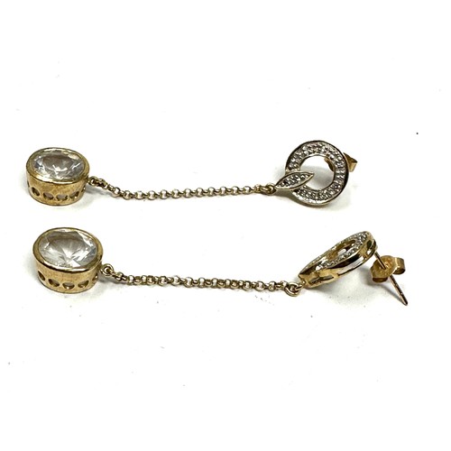 95 - 9ct Gold White Gemstone & Rock Crystal Drop Earrings (6.6g)