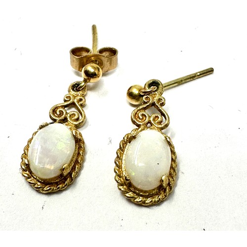 105 - 9ct Gold White Opal Drop Earrings (1.4g)