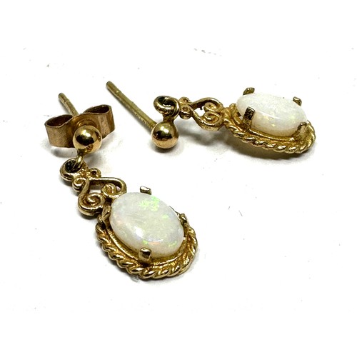 105 - 9ct Gold White Opal Drop Earrings (1.4g)