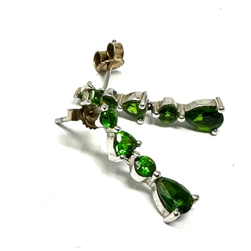 111 - 9ct White Gold Diopside Drop Earrings (2.2g)