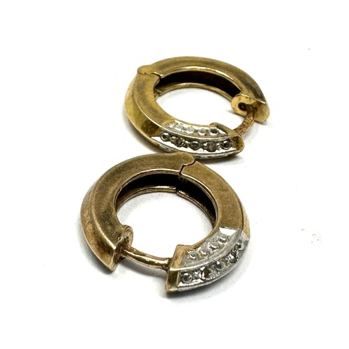 113 - 9ct Gold Diamond Hoop Earrings (3g)