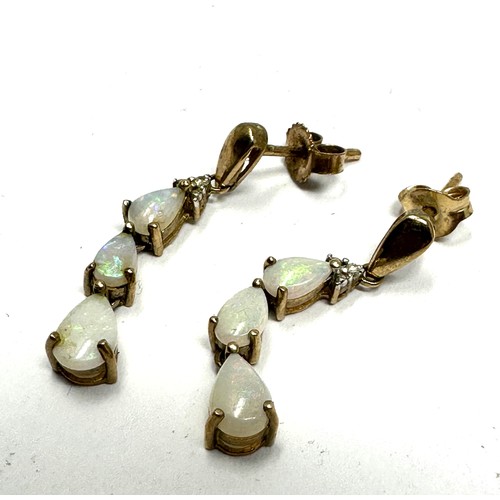 110 - 9ct Gold Diamond & White Opal Drop Earrings (1.6g)