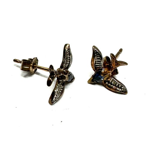 68 - 9ct Gold Sapphire Set Swallow Stue Earrings (0.7g)