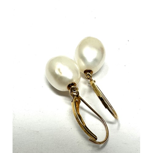 76 - 10ct Gold Faux Pearl Drop Earrings (4g)