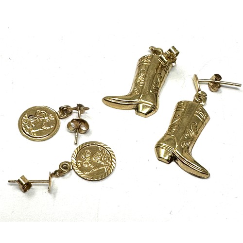 108 - 2 X 9ct Gold Vintage Novelty Drop Earrings (1.4g)