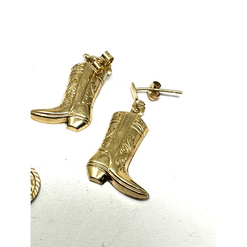 108 - 2 X 9ct Gold Vintage Novelty Drop Earrings (1.4g)